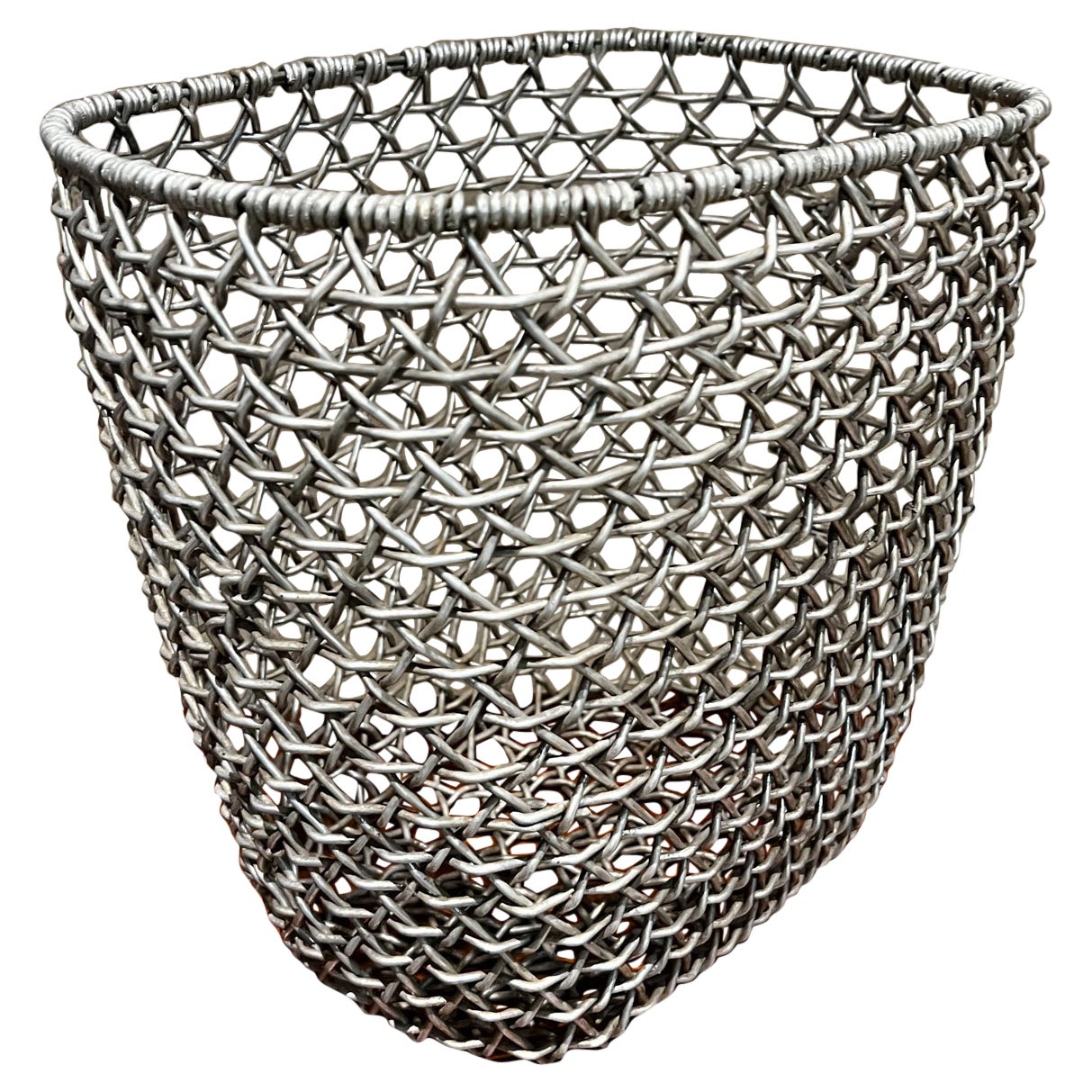 1970s Wire Basket Woven Aluminum Modern Waste Basket Container For Sale