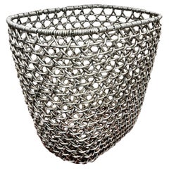 1970s Wire Basket Woven Aluminum Modern Waste Basket Container