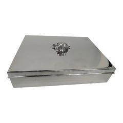 Tiffany Large Modern Sterling Silver Box with Bulldog Head