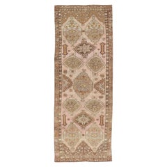 Colorful Hand Knotted Turkish Kars Galley Rug in Wool with Medallion Design