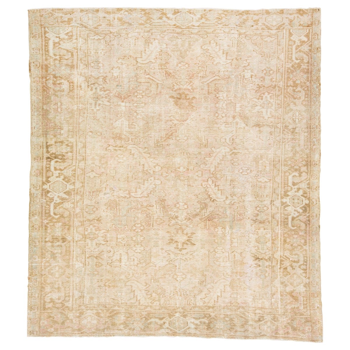 1920s Handmade Persian Heriz Beige Wool Rug with Allover Motif For Sale