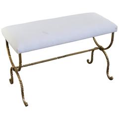 Spanish Gilt Iron Bench with Upholstered Top