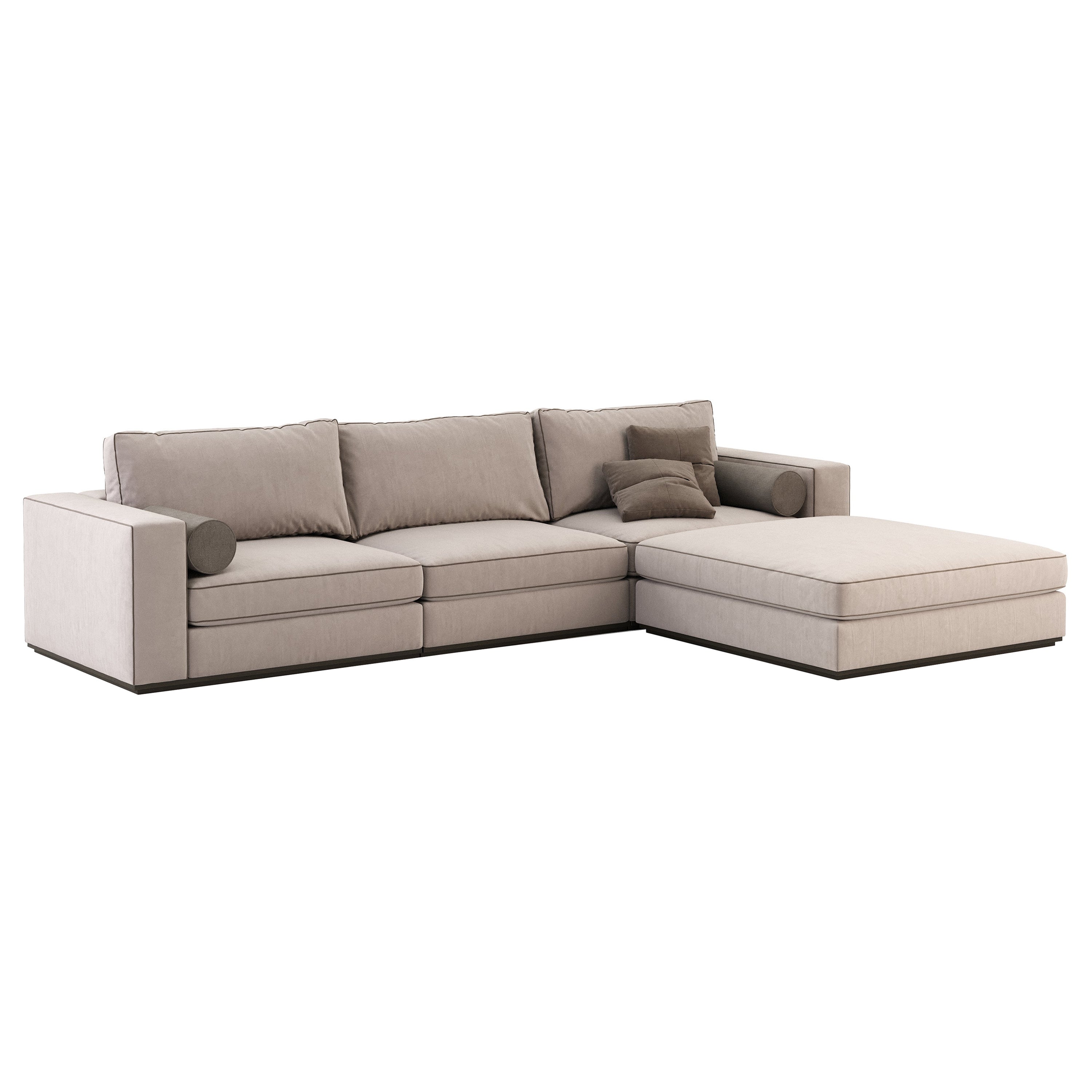 Modern 3 Seats with Chaise Lounge Fortune Sofa Made with Wood and Textile For Sale