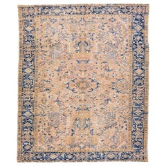 Peach Handmade Antique Heriz Persian Wool Rug with Allover Pattern