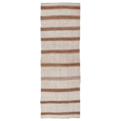 Retro Turkish Kilim Rug with Horizontal Stripes in Light Brown and Cream