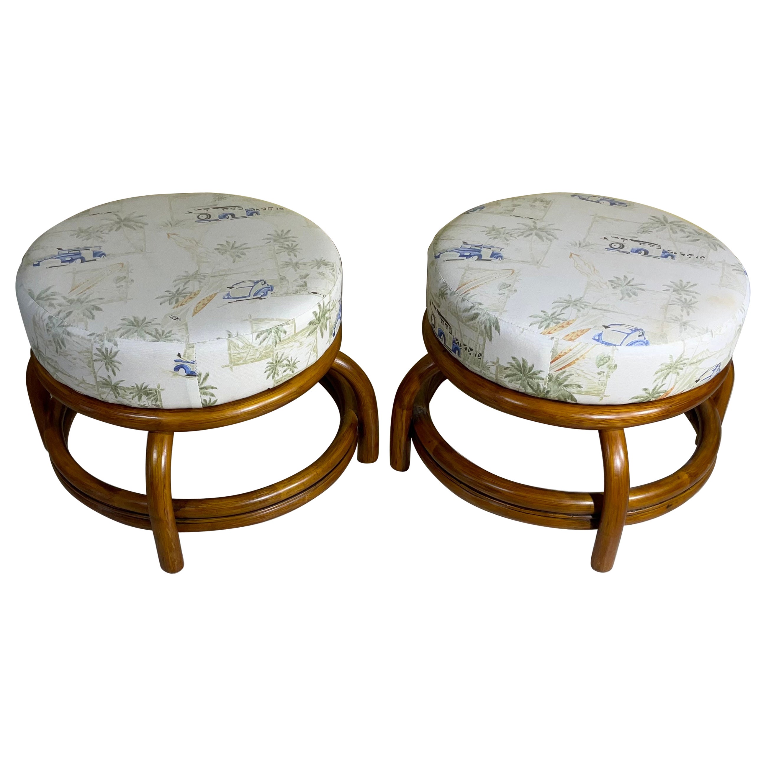 Pair of Midcentury Vintage Bamboo Sitting Stool