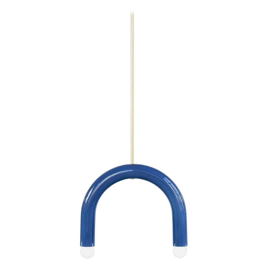 Ceramic Pendant Lamp 'TRN B1' by Pani Jurek, Brass Rod, Medium Blue For Sale