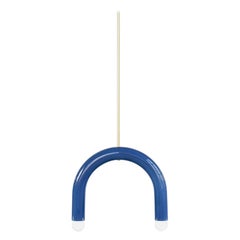 Ceramic Pendant Lamp 'TRN B1' by Pani Jurek, Brass Rod, Medium Blue