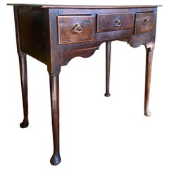 George II Period English Oak Lowboy Table with 3 Drawers