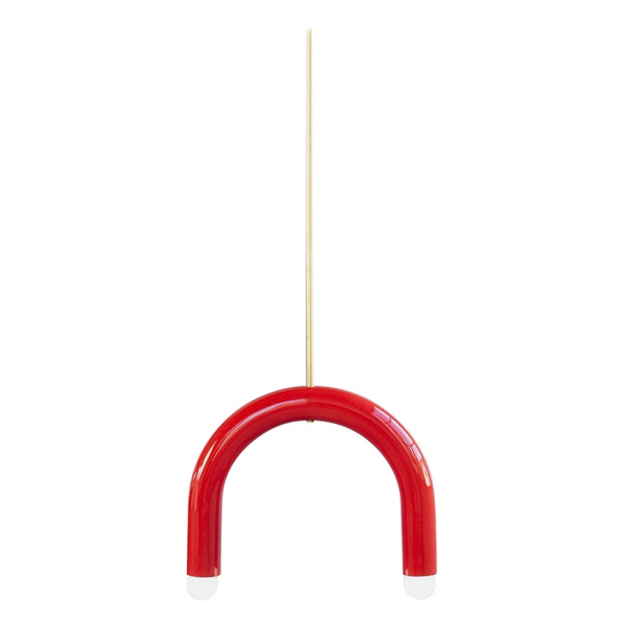 Ceramic Pendant Lamp 'TRN B1' by Pani Jurek, Brass Rod, Red For Sale