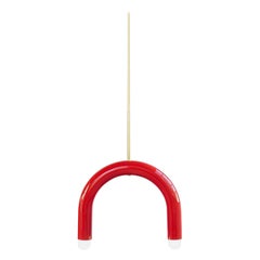 Ceramic Pendant Lamp 'TRN B1' by Pani Jurek, Brass Rod, Red