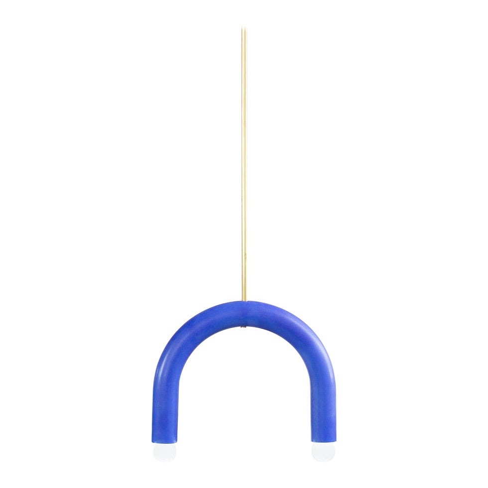 Ceramic Pendant Lamp 'TRN B1' by Pani Jurek, Brass Rod, Cobalt Blue For Sale