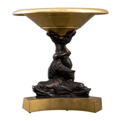 Patinated and Gilt Bronze Tazza with Dolphin Motif