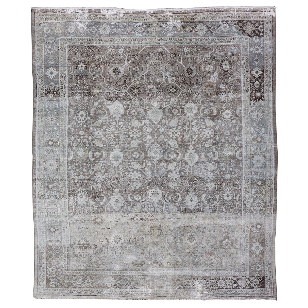 Elfenbeinfarbener und brauner antiker persischer Mahal-Teppich   10' 6 x 13' 6 im Angebot