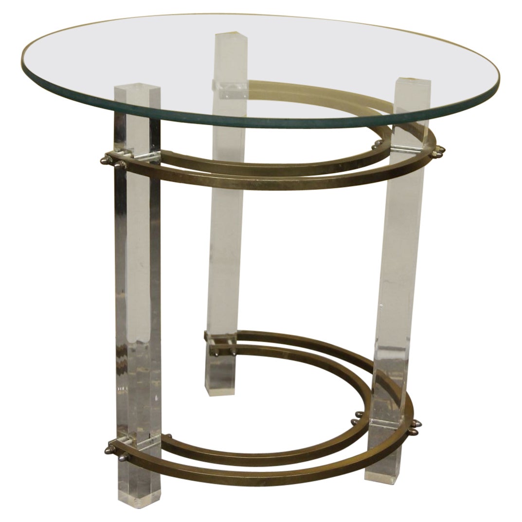 Side table in lucite and brass by Charles Hollis Jones For Sale