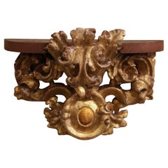 18th Century Italian Hand Carved Giltwood Display Wall Bracket Console