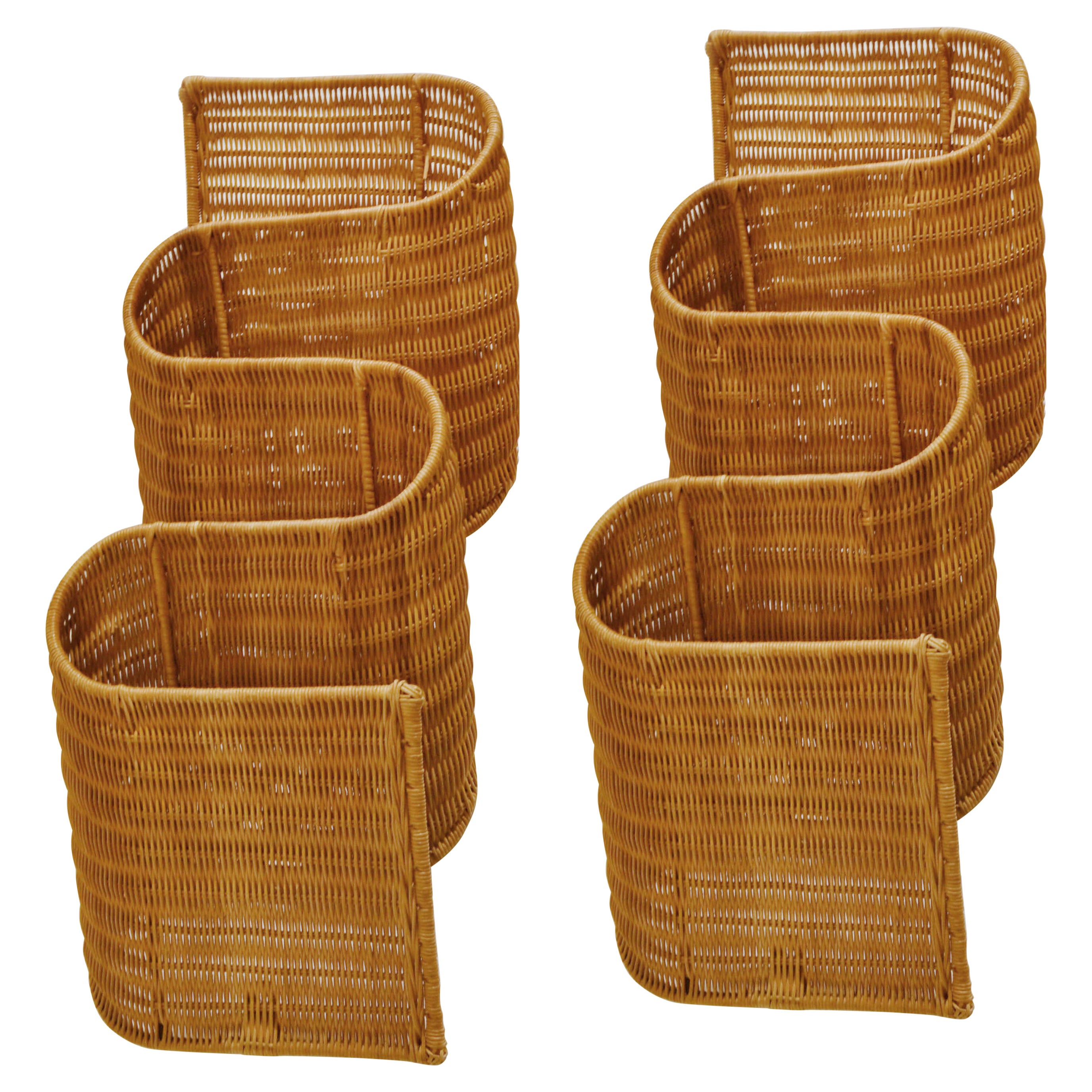 Pair of Wall Mounted Rattan Magazine Racks, Italy, 1970s For Sale