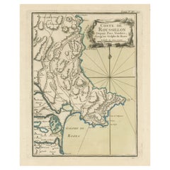 Mapa Antiguo de la Costa del Rosellón, Francia