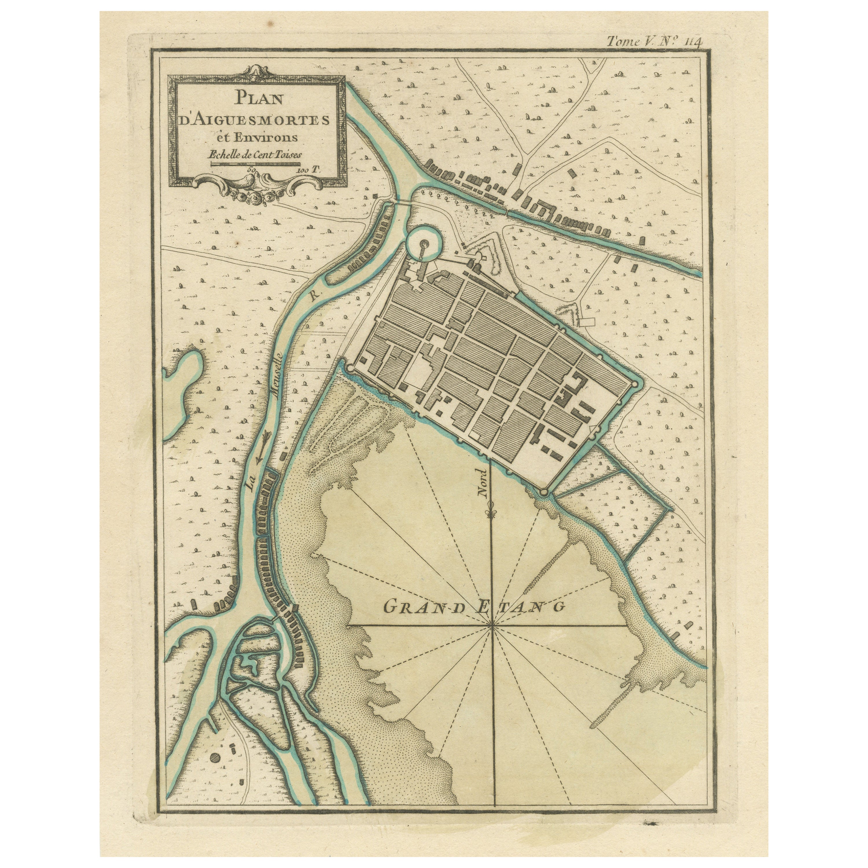 Antique Plan of Aigues-Mortes, France For Sale