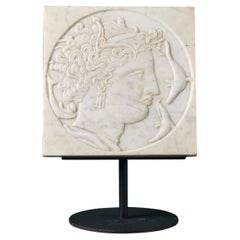 Italian Carrara Marble Plaque of Roman Goddess Salacia on Stand