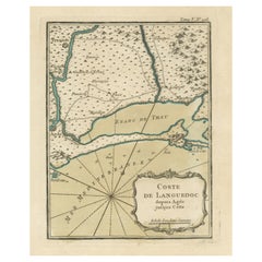 Antique Map of the Languedoc Coast between Agde and Sète 'Cette', France
