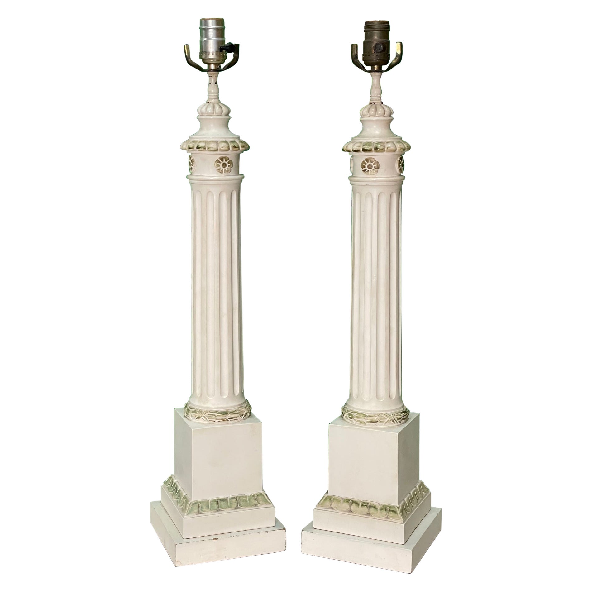 Vintage Neoclassical Column Table Lamps by Chapman For Sale