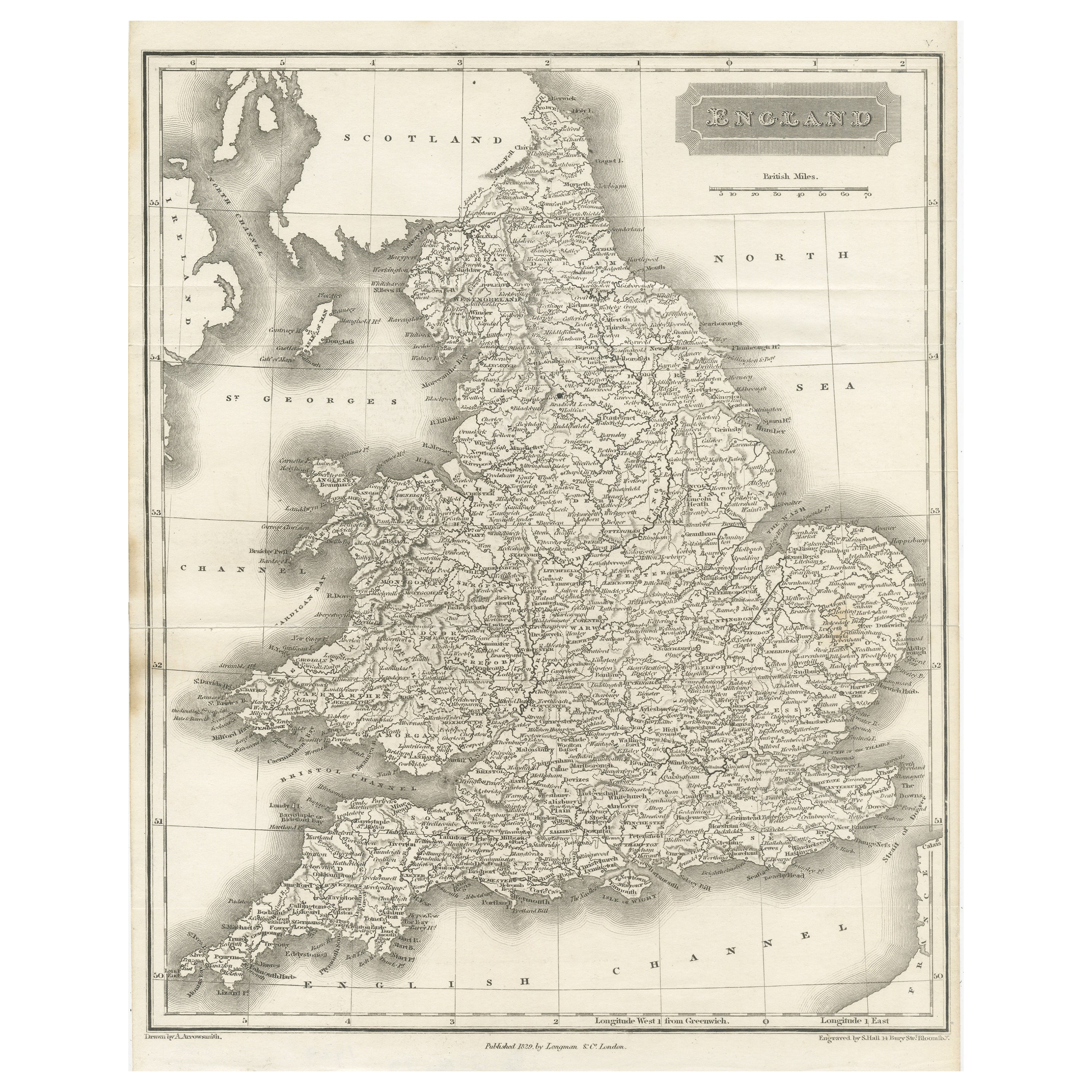 Small Steel Engraved Map of England For Sale