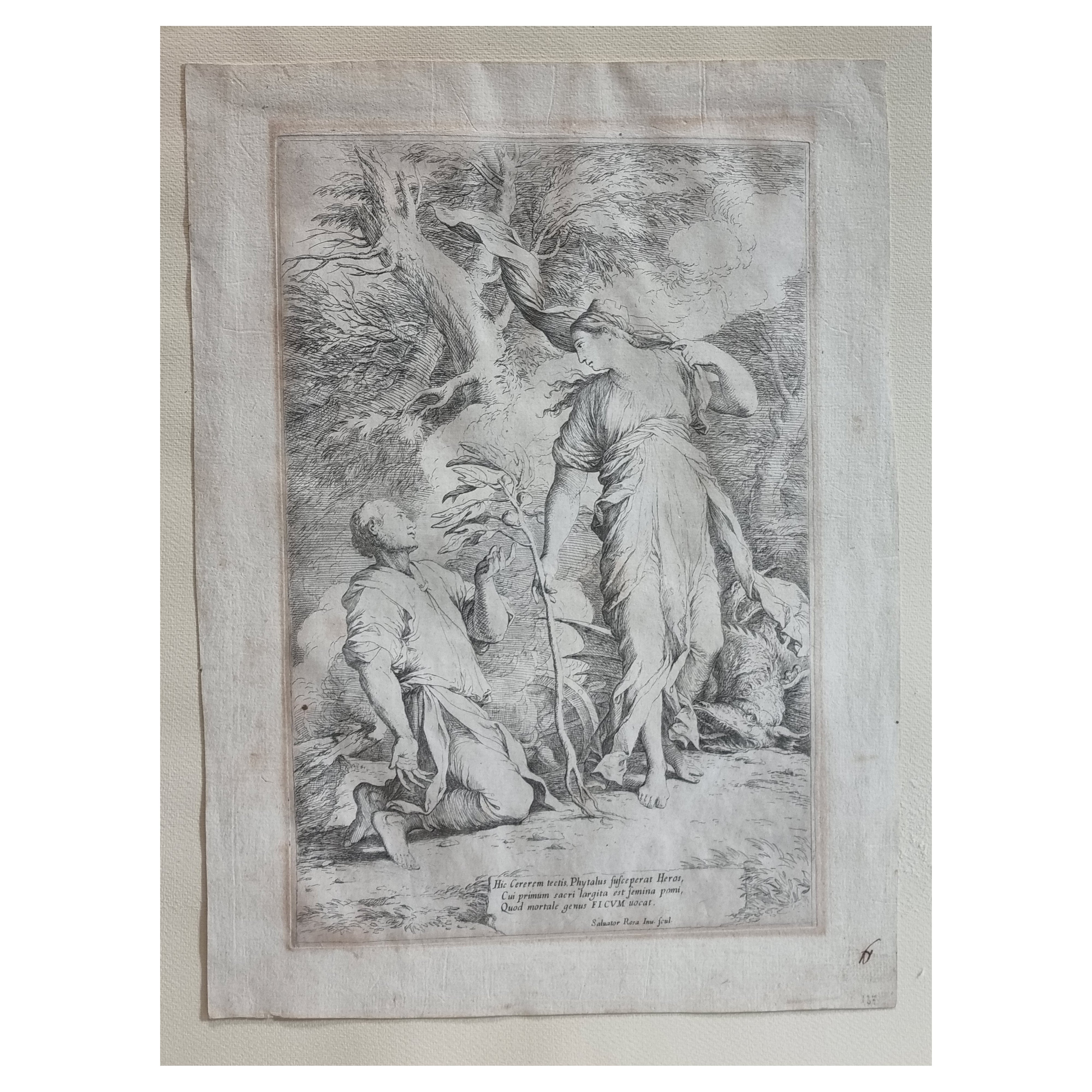 Gravure et pointe sèche du 17e siècle « Ceres and Phytalus » de Salvator Rosa, 1662