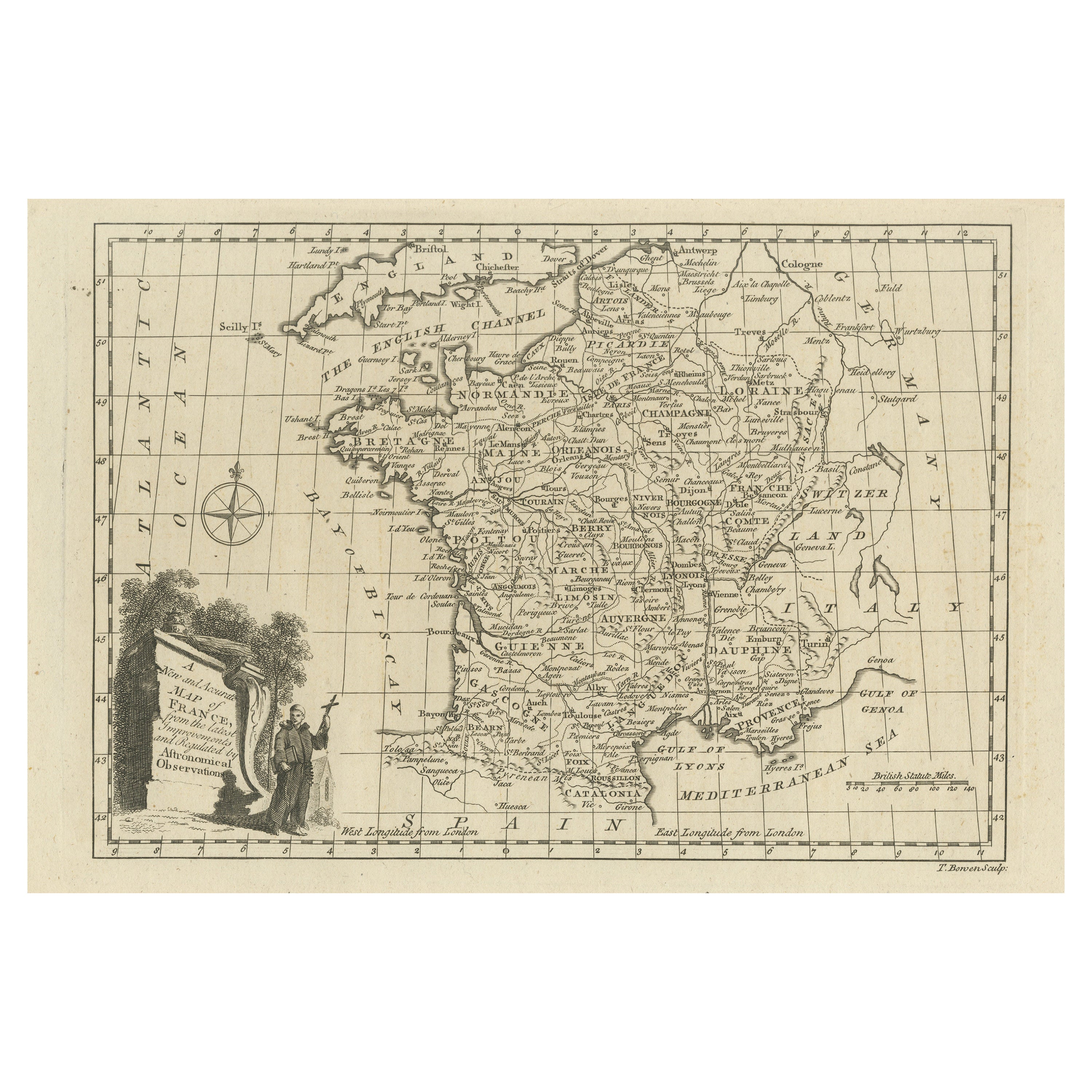 Original Copper Engraved Map of France For Sale