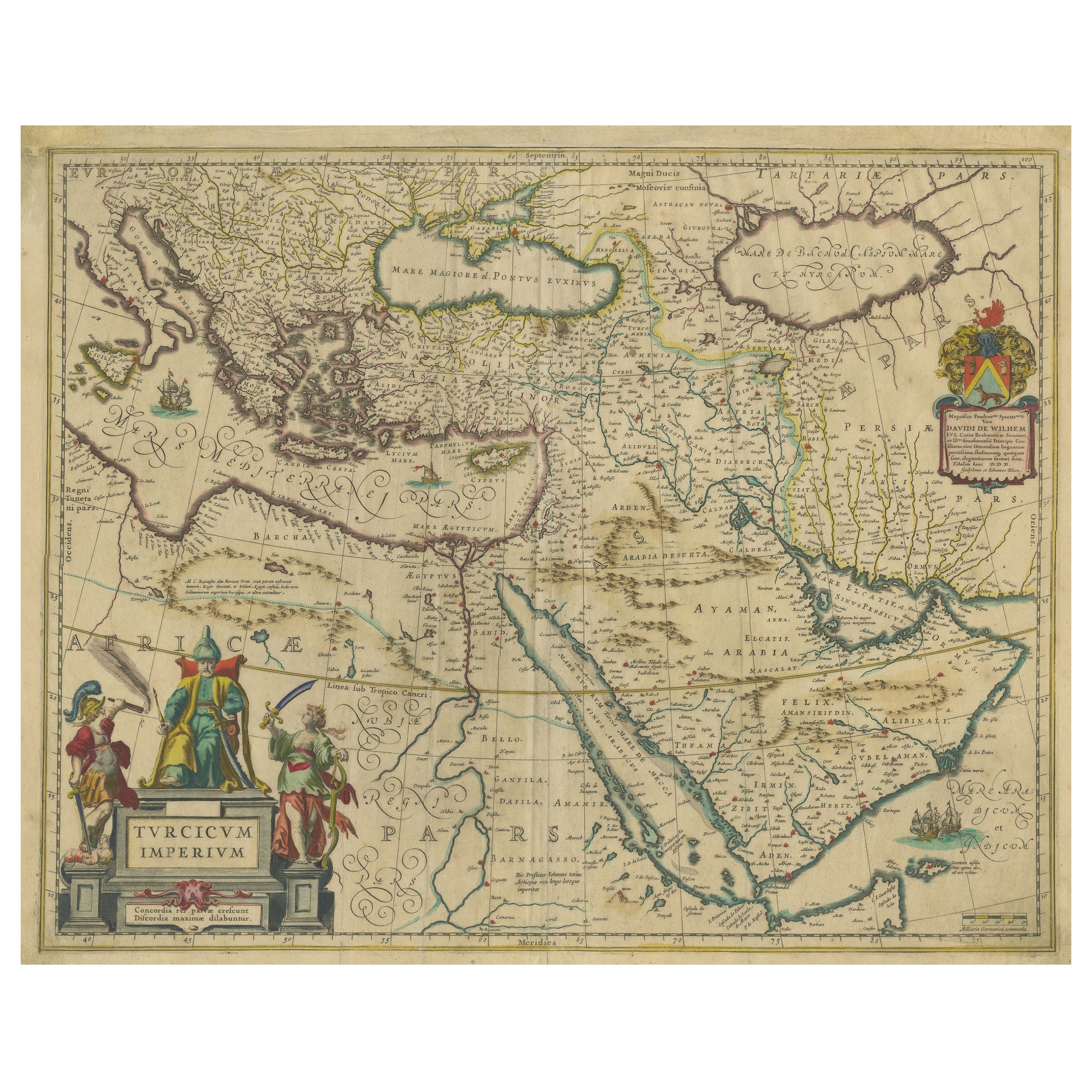 Splendeur impériale : Carte ancienne de l'Empire Antique par Blaeu, vers 1640