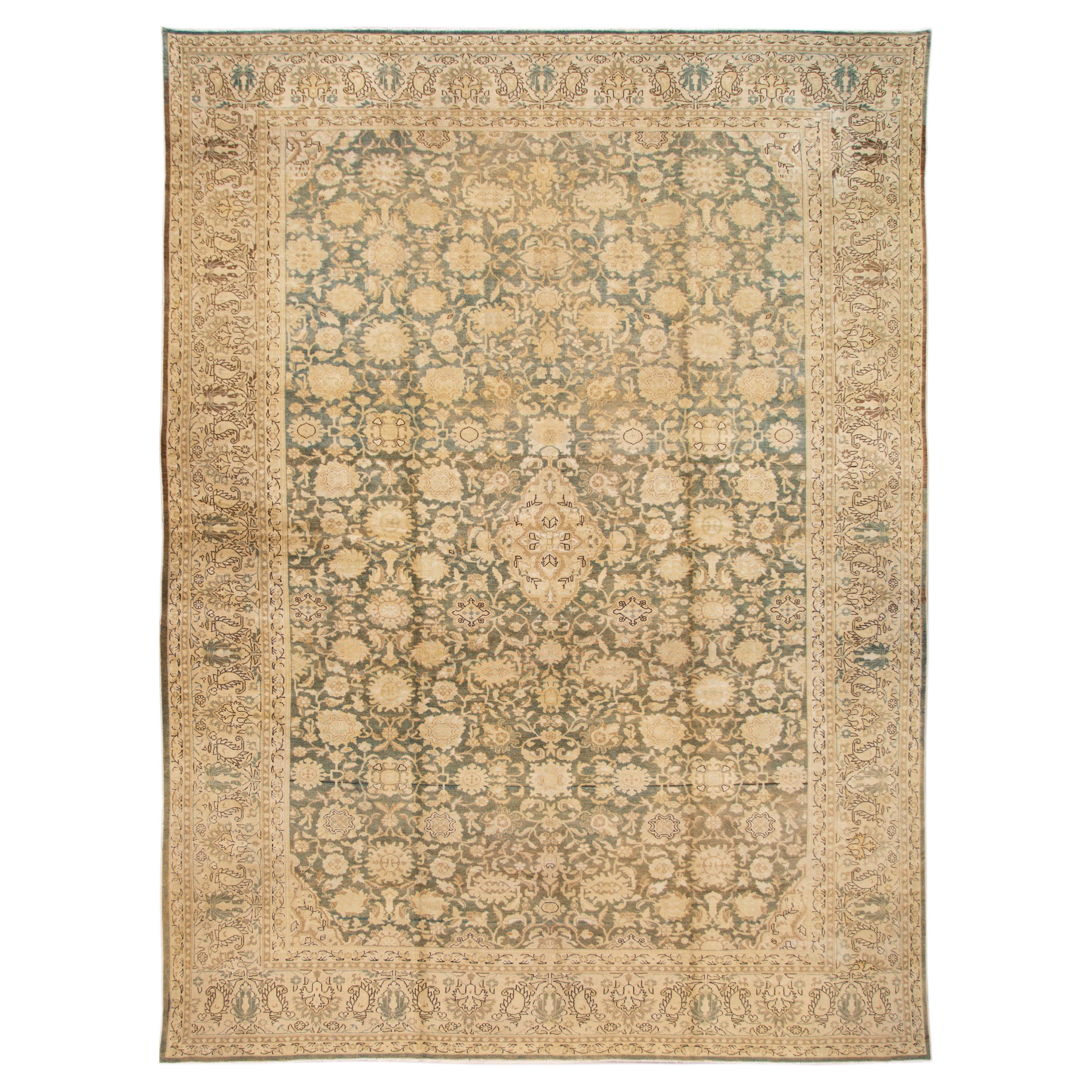 Handmade Antique Persian Malayer Gray Wool Rug with Allover Pattern For Sale
