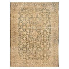 Handmade Vintage Persian Malayer Gray Wool Rug with Allover Pattern