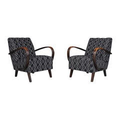 Vintage Jindrich Halabala Re-Upholstered Patinated Bentwood Lounge Chairs, 1940s