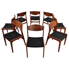 8 Mid-20th Century Scandinavian Modern Teak Dining Chairs Black Papercord Seats