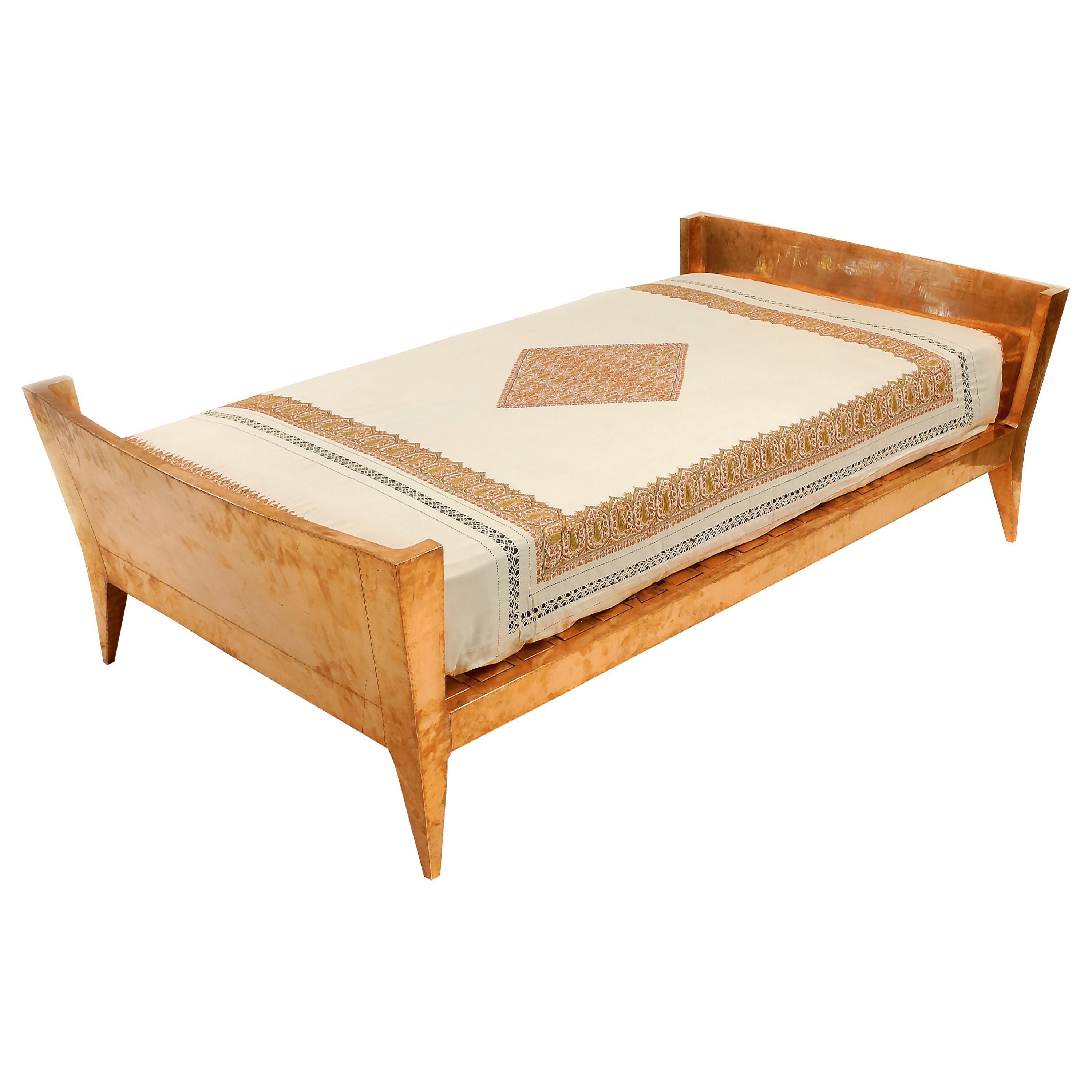 Daybed Louis XVI Style in Copper Clad on Teak Wood, Daybed by Paul Mathieu For Sale