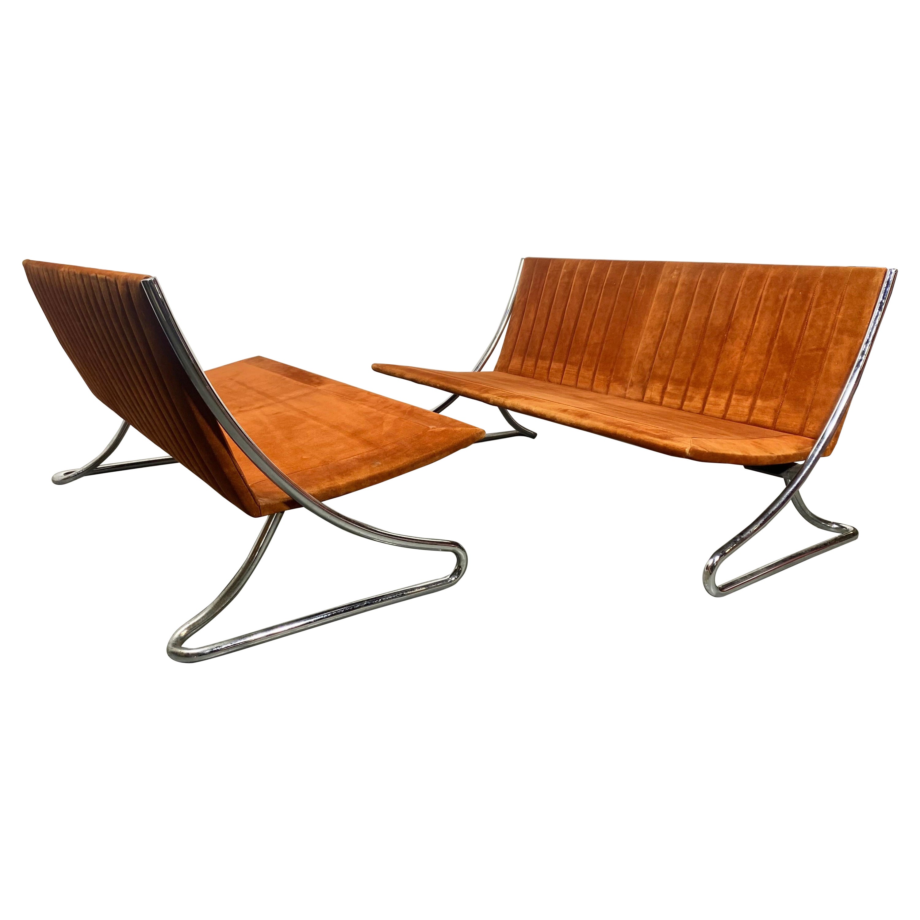 Leif Jacobsen Sette's Steel Frames & Suede Ribbed Upholstery, Modern / Spaceage