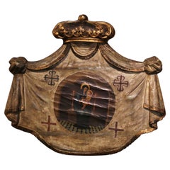 18. Jahrhundert Französisch geschnitzt Giltwood und Polychromie "Mutter & Kind" Wall Crest 