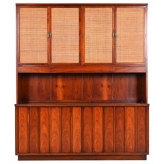 George Nakashima for Widdicomb Sculpted Walnut and Cane Sideboard with Hutch