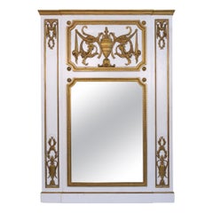 Antique White and Gold Trumeau Mirror with Urn and Swag Decoration