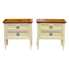 American of Martinsville Parquet Top White Nightstands, a Pair