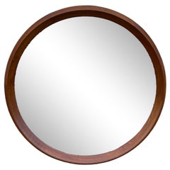 Beautiful Round Teak Danish Wall Mirror by Pedersen & Hansen