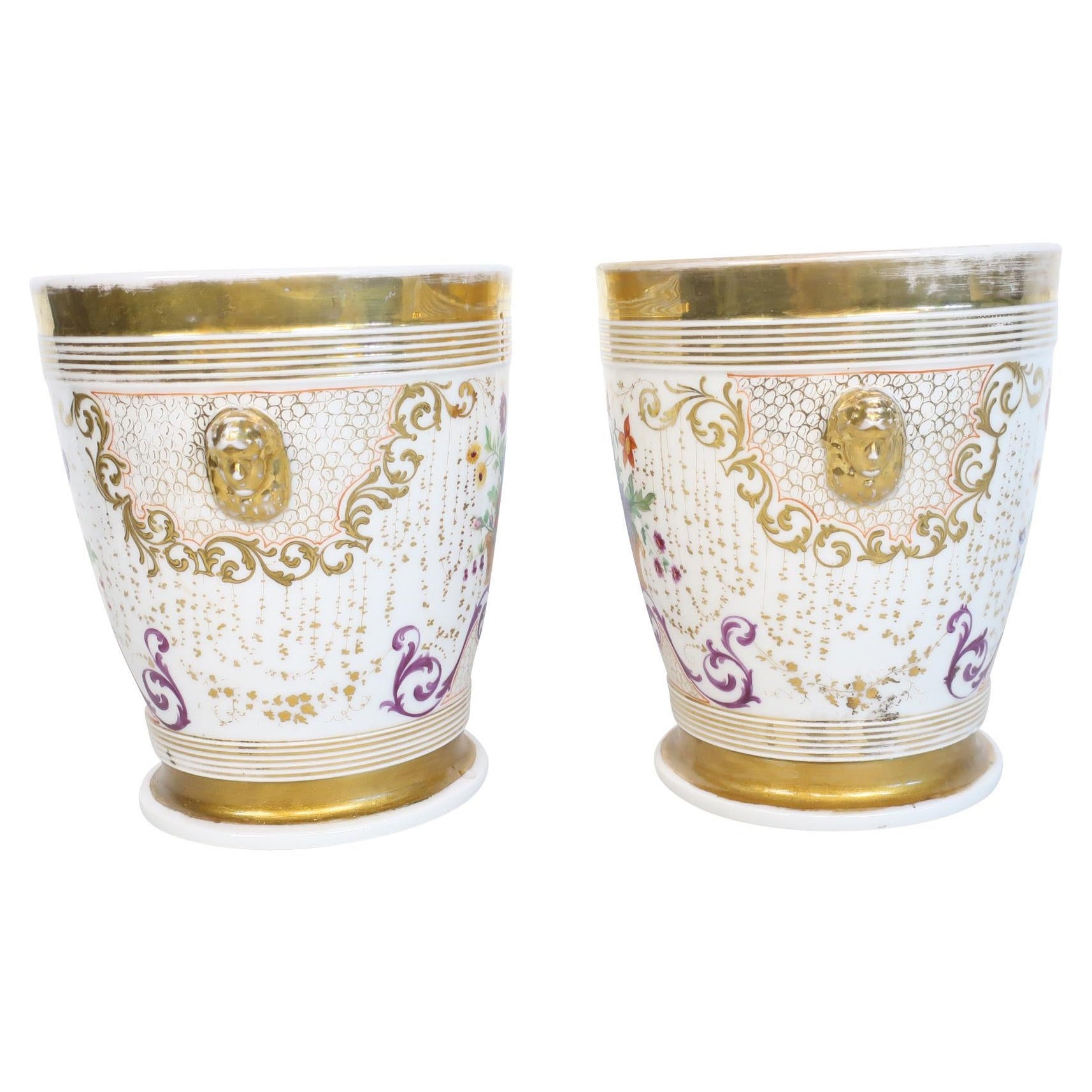 19th Century White and Floral Porcelain de Paris Jardiniere/Wine Coolers For Sale