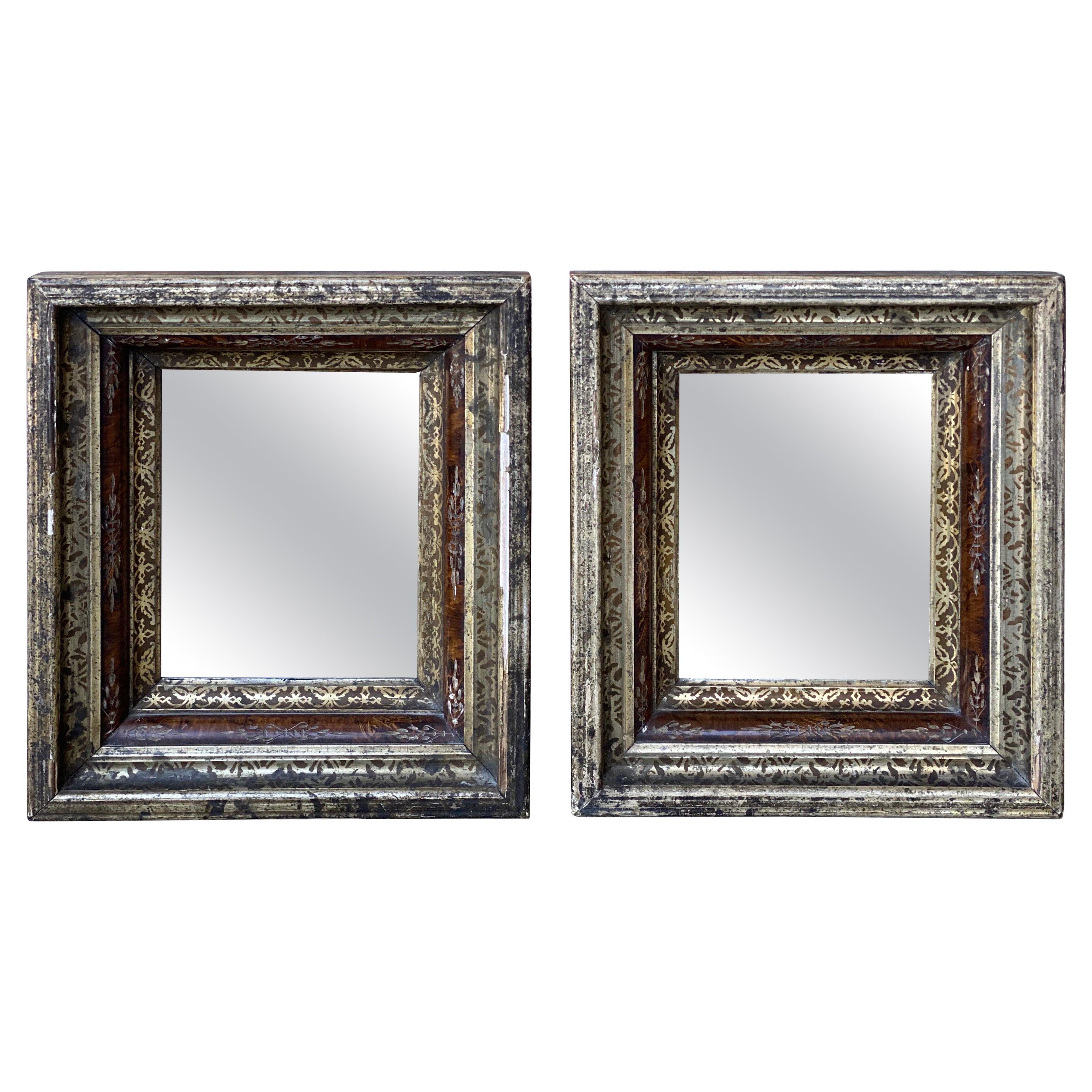 Pair of 19th Century Small Silver-Gilt & Faux Tortoise Shell Patterned Mirrors For Sale