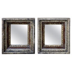 Antique Pair of 19th Century Small Silver-Gilt & Faux Tortoise Shell Patterned Mirrors