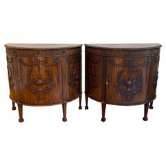 Pair of Early 20th Century Neoclassical Mahogany Demilune Cabinets