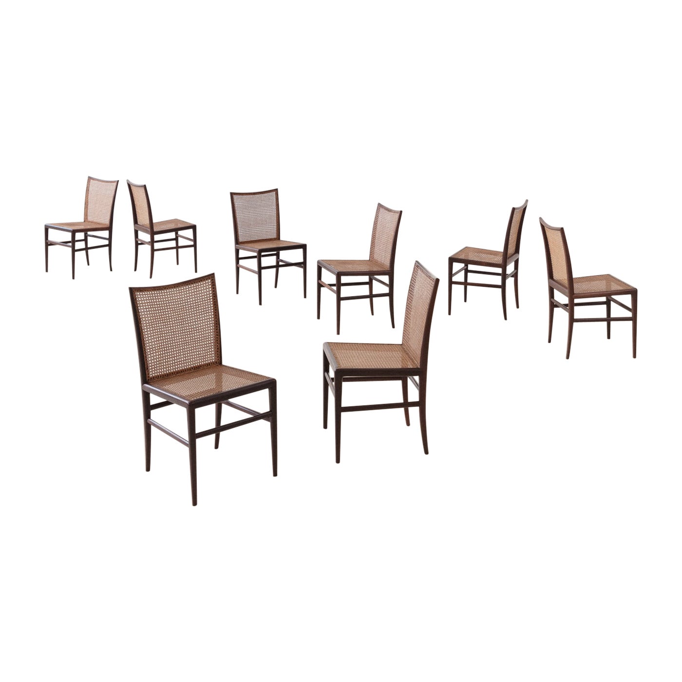Set of 8 Rosewood Cane Chairs, Branco & Preto, 1952, Brazilian Midcentury For Sale