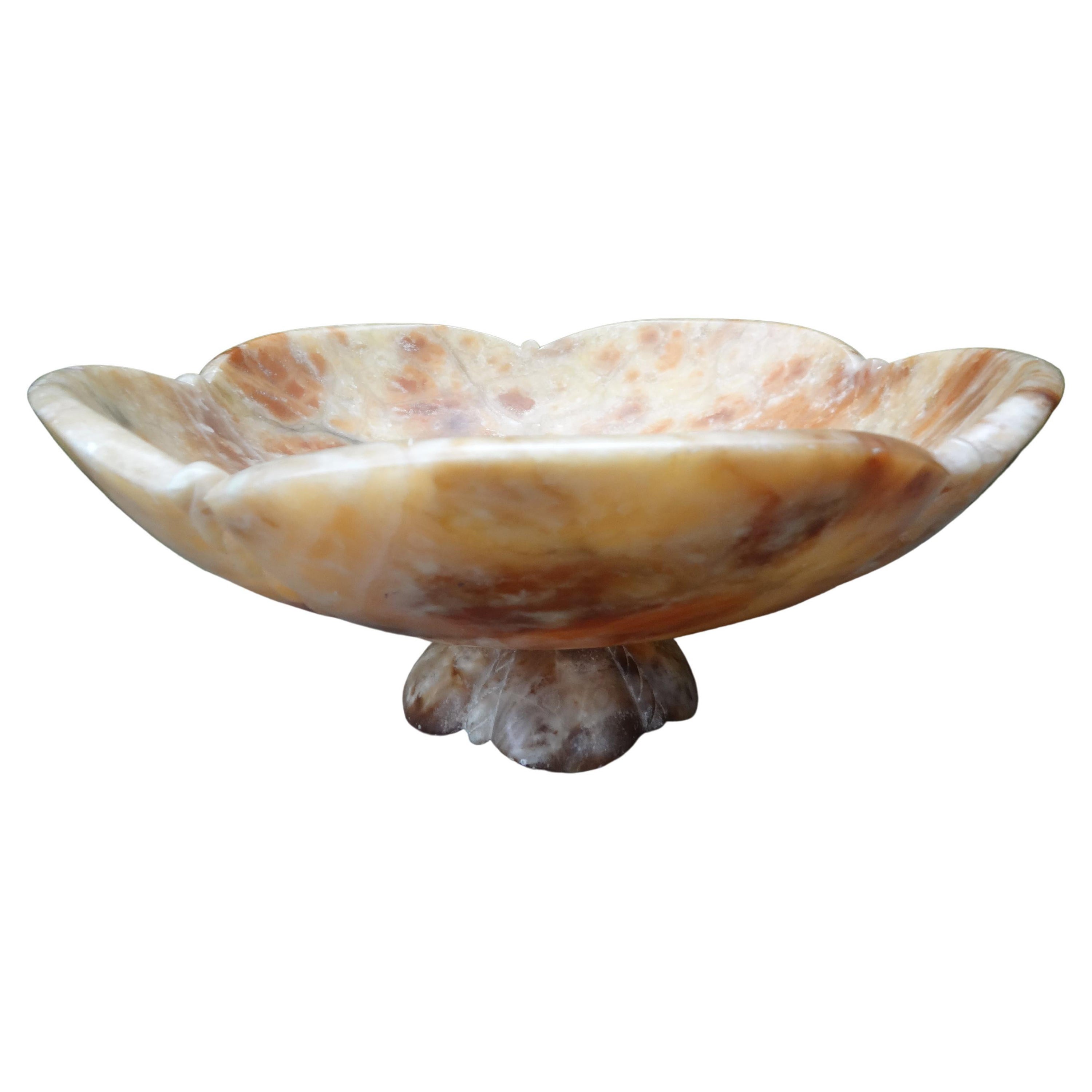 Vintage Italian Alabaster Footed Bowl or Tazza For Sale