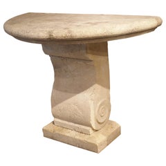 Carved Limestone Demilune Console Table from Provence, France