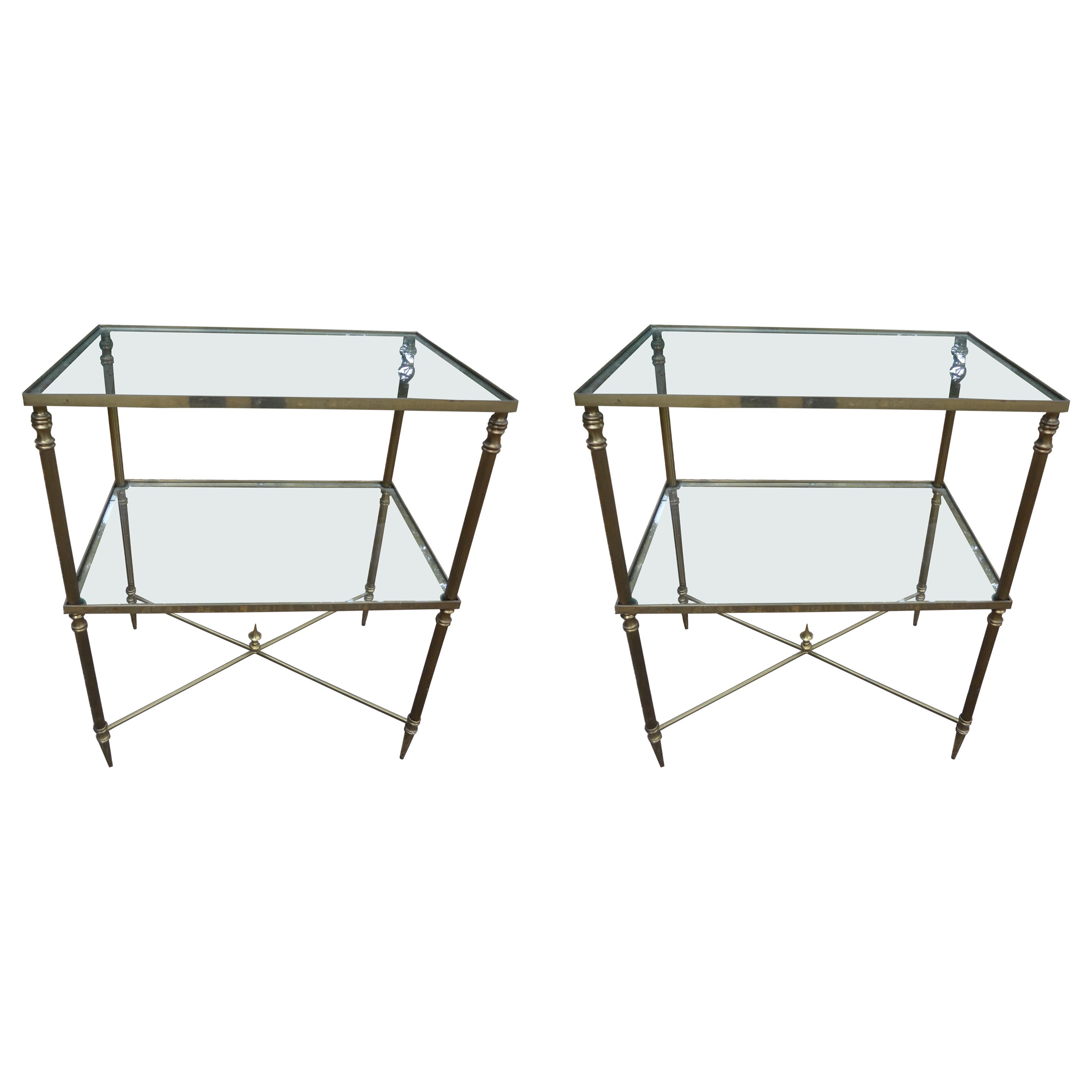 Italian MidCentury Modern Brass and Glass TwoTiered Table at 1stDibs