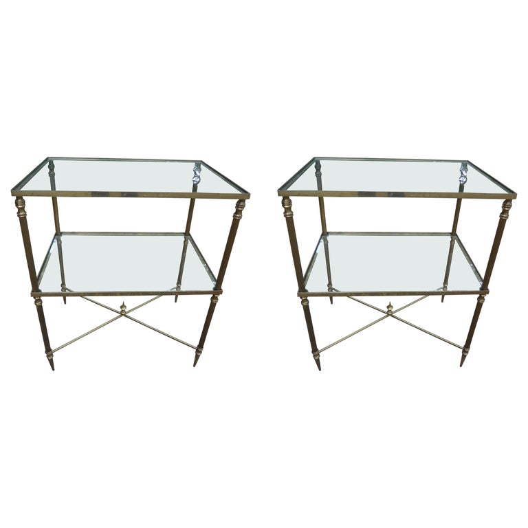 Pair of French Louis XVI Style Brass and Glass Tables For Sale at 1stDibs